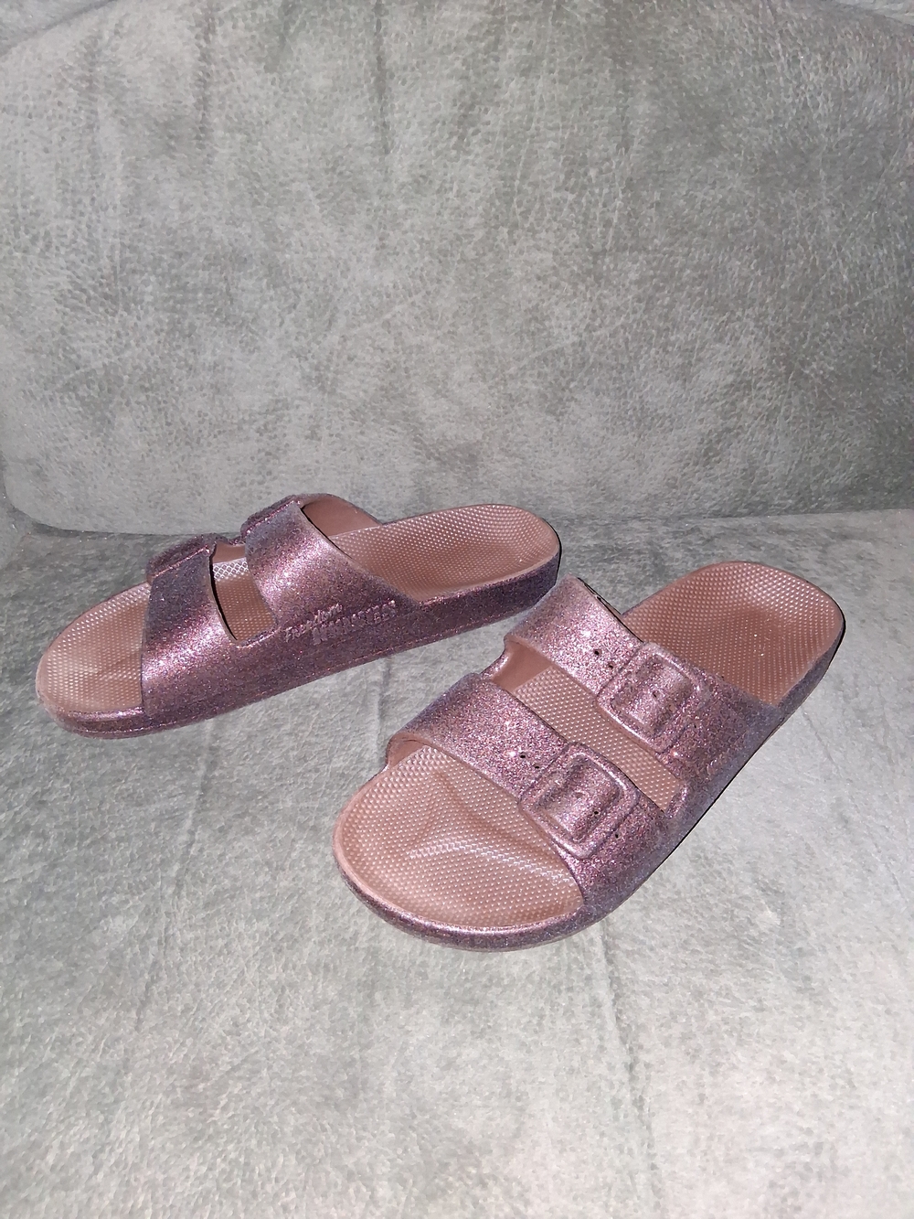 Women’s Metallic Rose Slide Sandals with Double Buckles